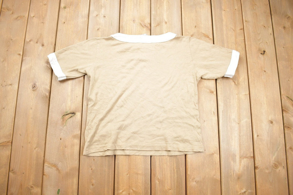 Vintage 1990s Hook French Sleeve Beige T-Shirt