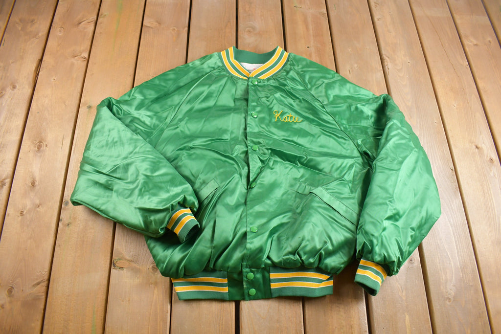 Vintage 1980s Marinette Central Softball Satin Bomber Jacket