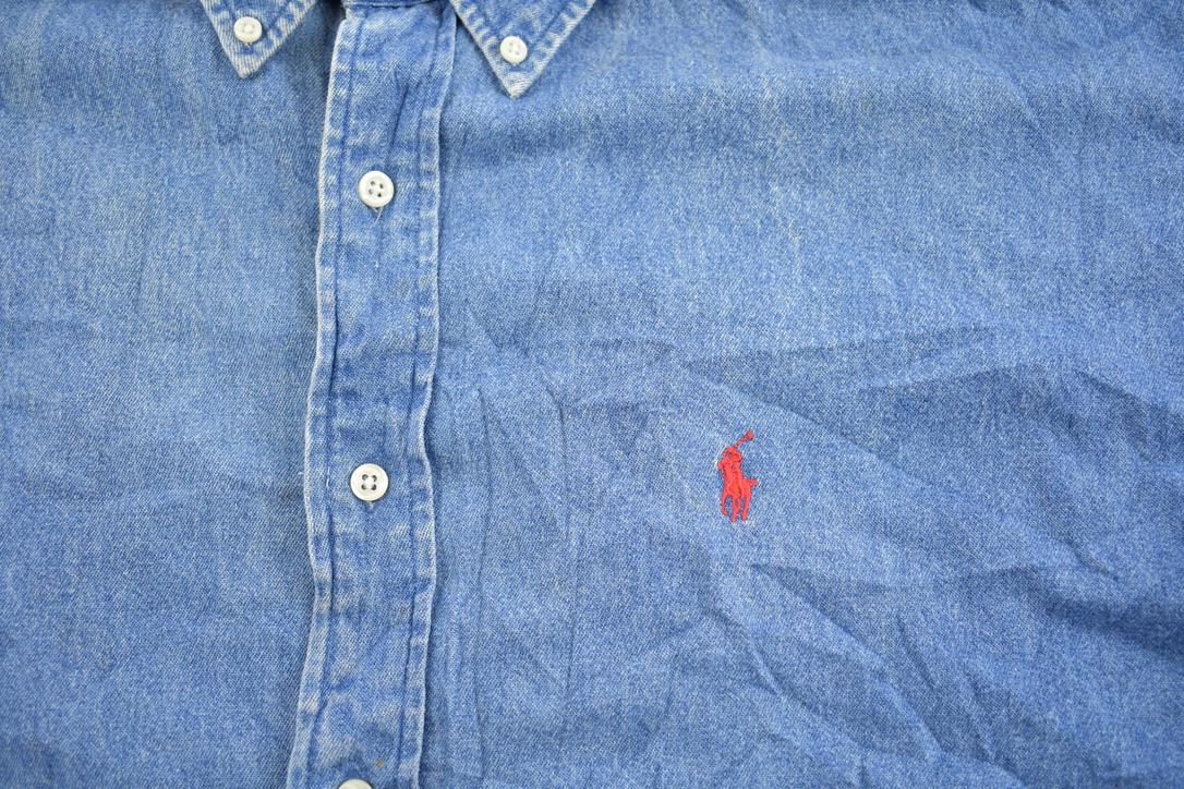 Vintage 1990s Polo Ralph Lauren Small Pony Denim Button Up Shirt