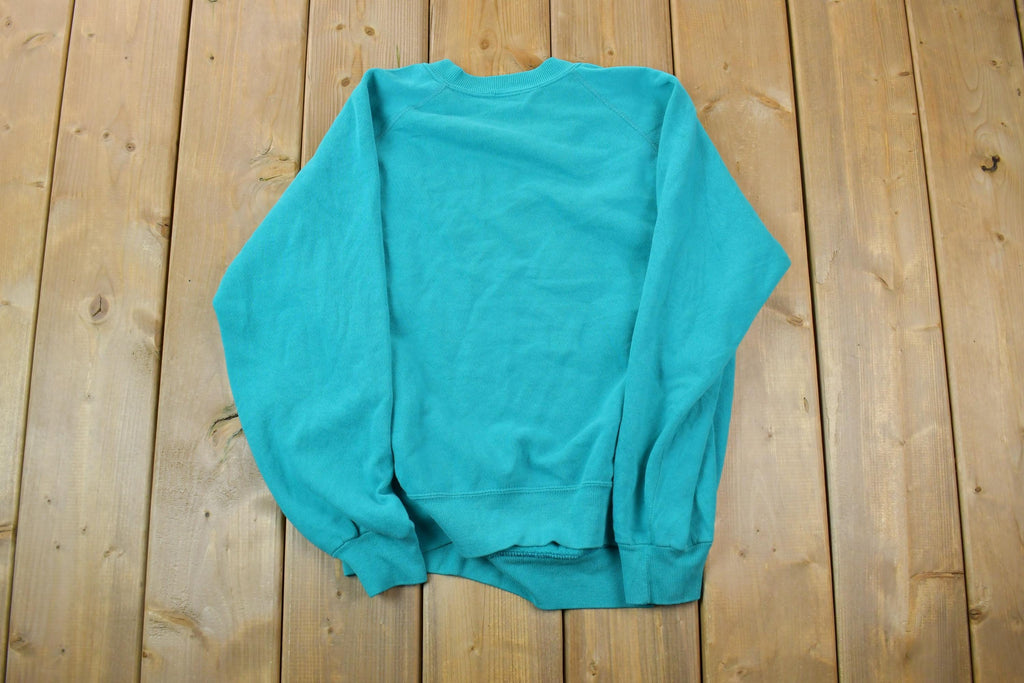 Vintage 1990s Basset Walker Blank Teal Crewneck Sweatshirt