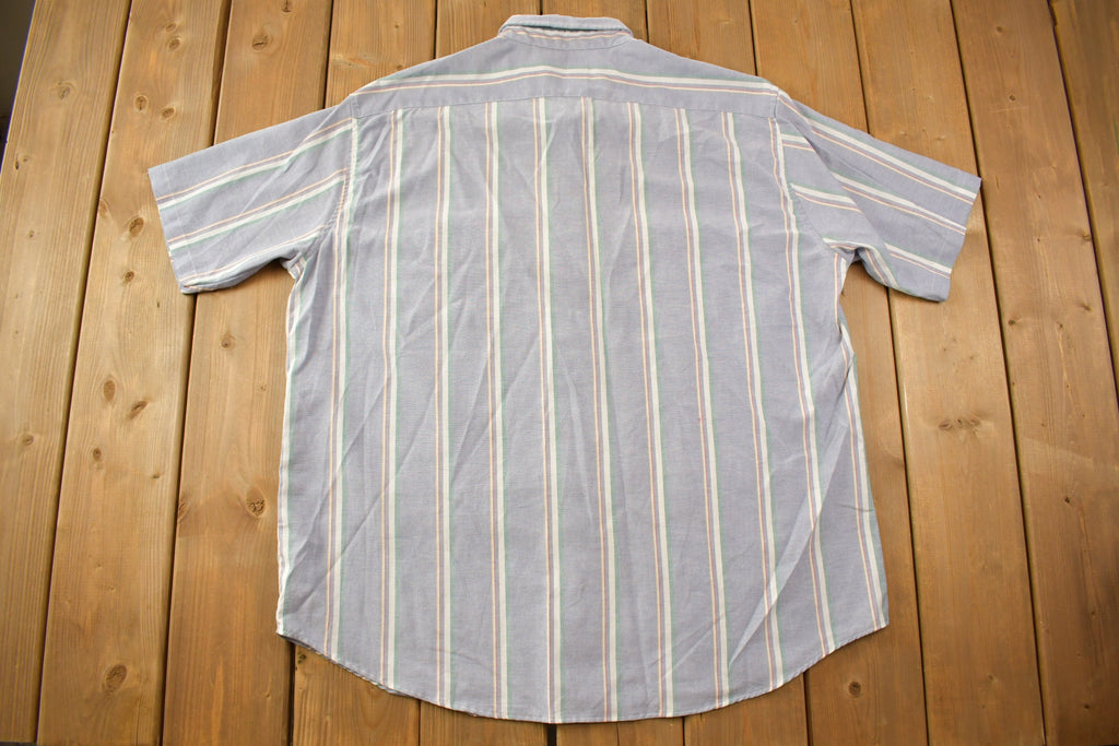 Vintage 1990s Vertical Striped Manhattan Short Sleeve Button Down Shirt