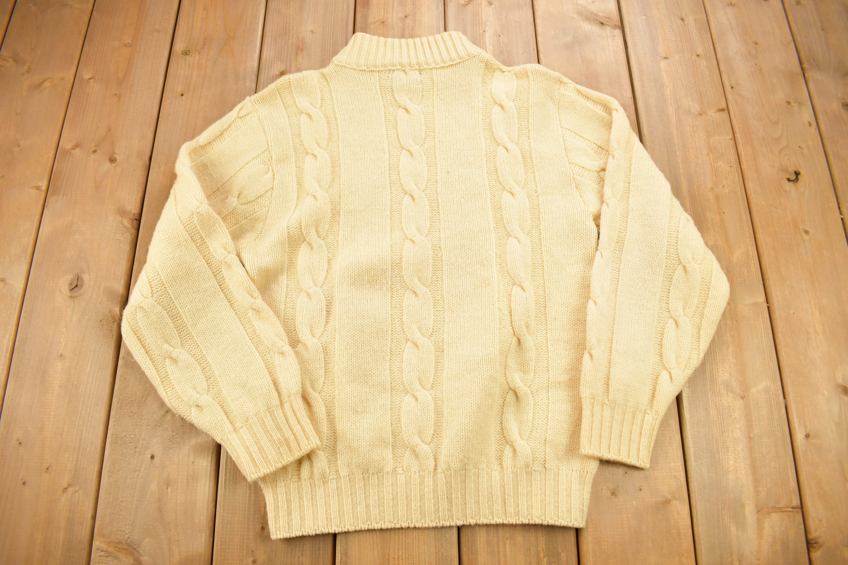 Vintage 1970s Towncraft Penneys Cable Knit Mockneck Sweater