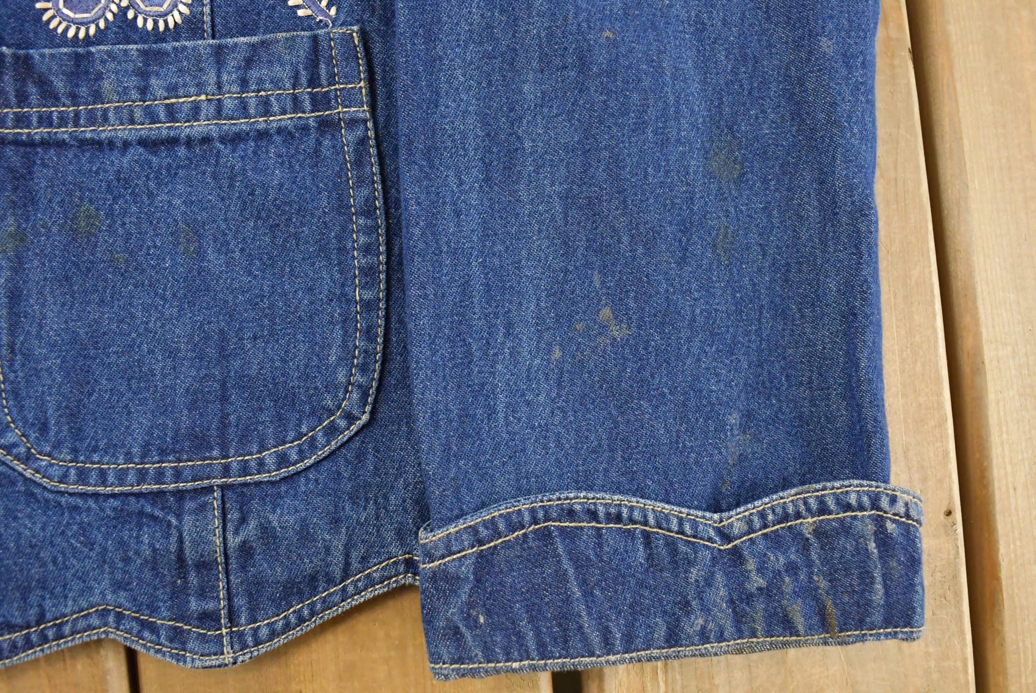 Vintage 1990s Keren Hart Denim Floral Embroidered Button Up Shirt Jacket Women's L / Vintage Shacket / Denim Button Up / Cute Grandma Core