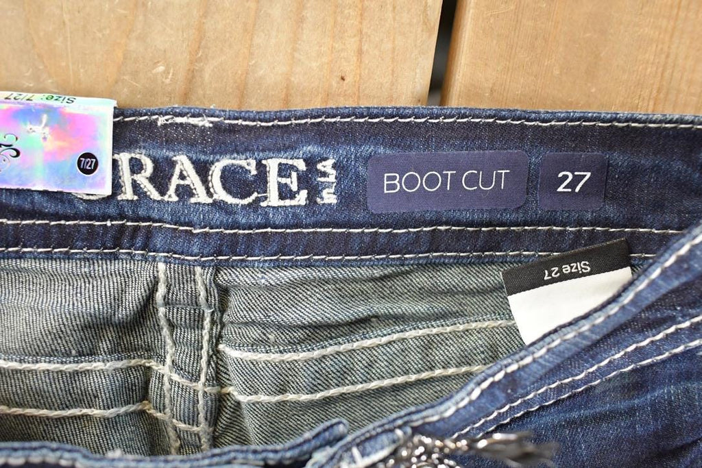 Vintage Deadstock Y2K Grace In LA Bedazzled Bootcut Low Rise Jeans Women's Size 27 x 30