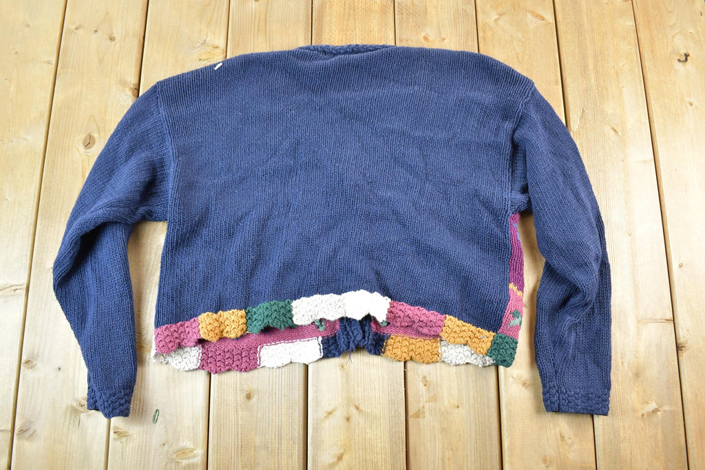 Vintage 1990s First Concepts Hand Knit Floral Pattern Cardigan Womens L