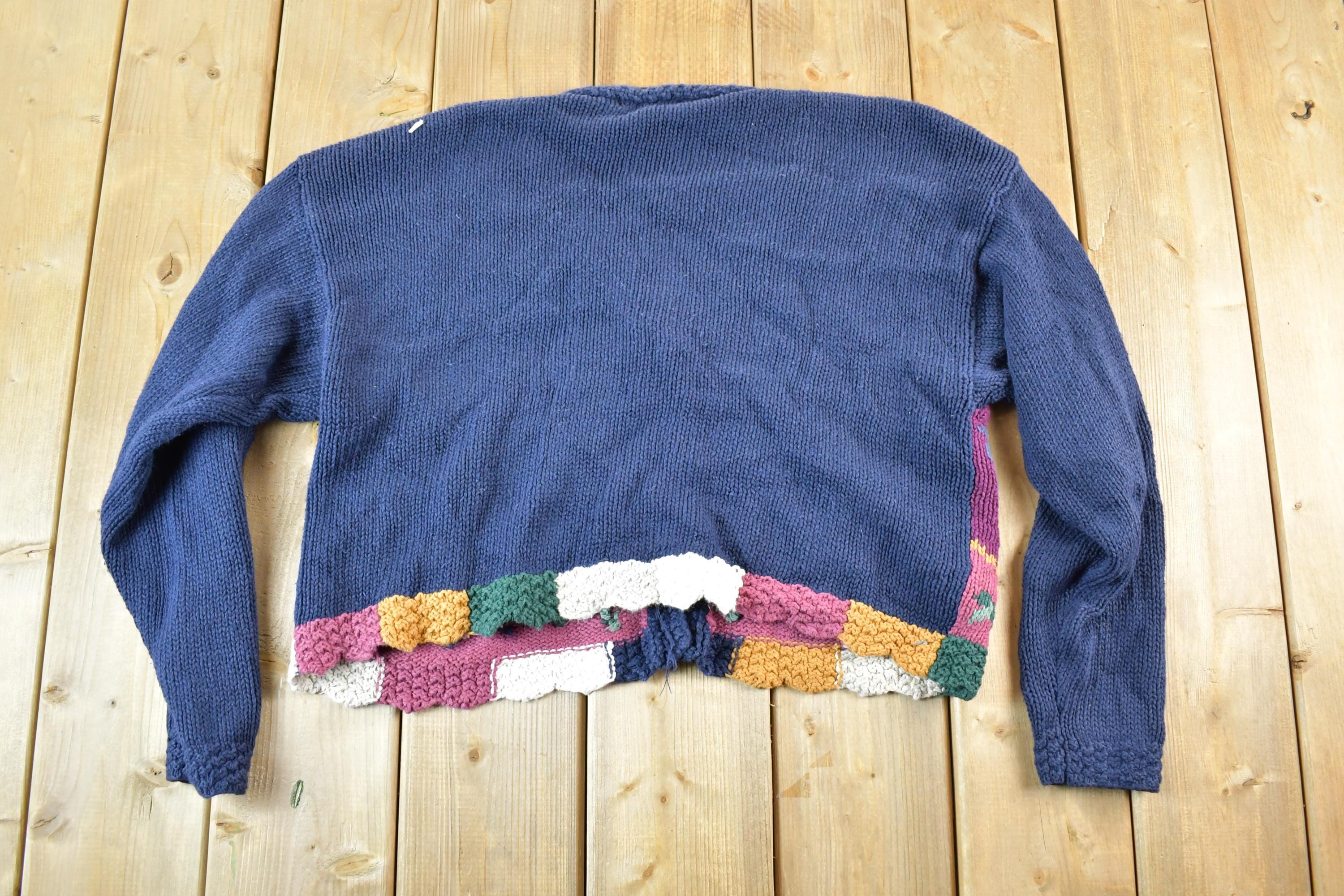 Vintage 1990s First Concepts Hand Knit Floral Pattern Cardigan Womens L