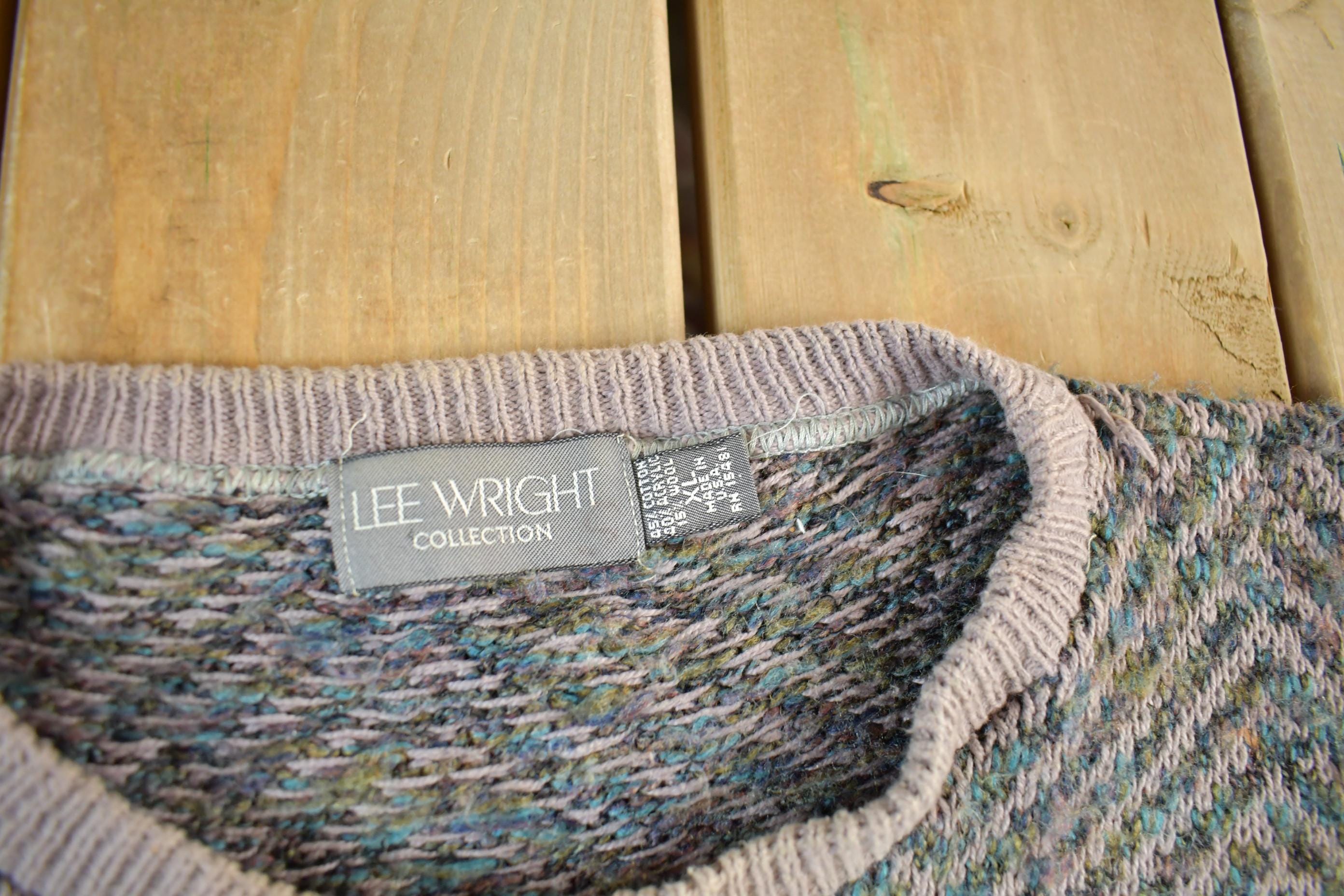 Vintage 90s Knit Crewneck Sweater - Abstract Herringbone Pattern, Mens XL