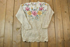 Vintage 1990s Chaus Petites Floral Knit Crewneck Sweater