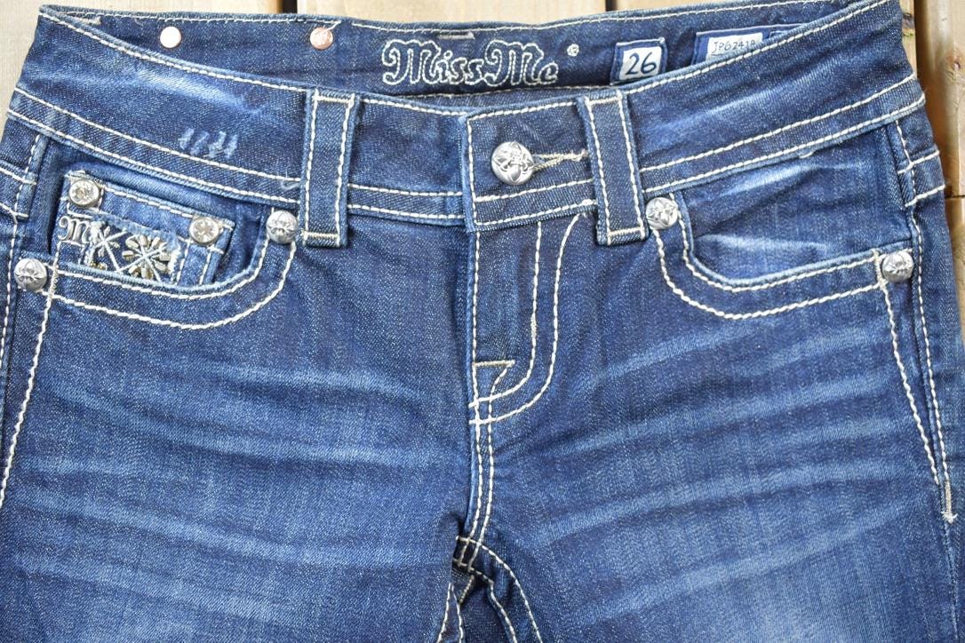 Vintage Y2K Miss Me Bedazzled Low Rise Jeans Size 26x33