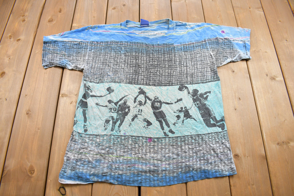 Vintage 1990s Basketball Theme All Over Print T Shirt
