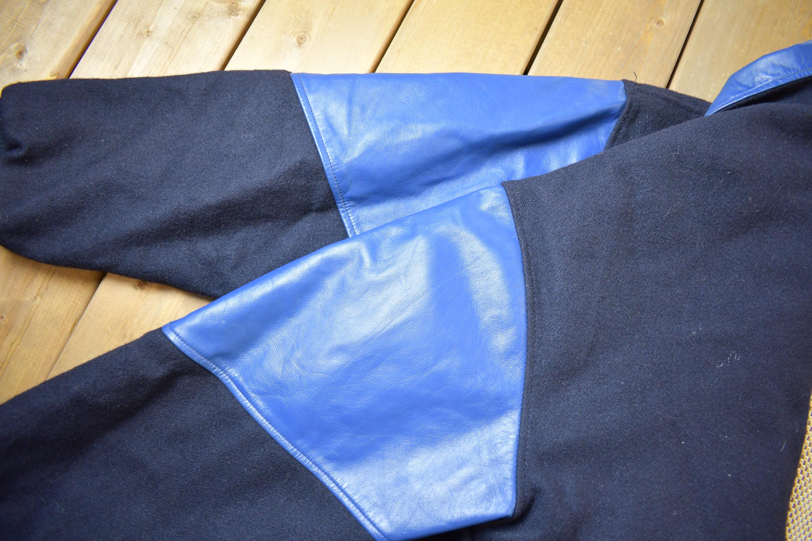Vintage 1990s Manitoba Hydro Embroidered Logo Leather & Wool Varsity Jacket