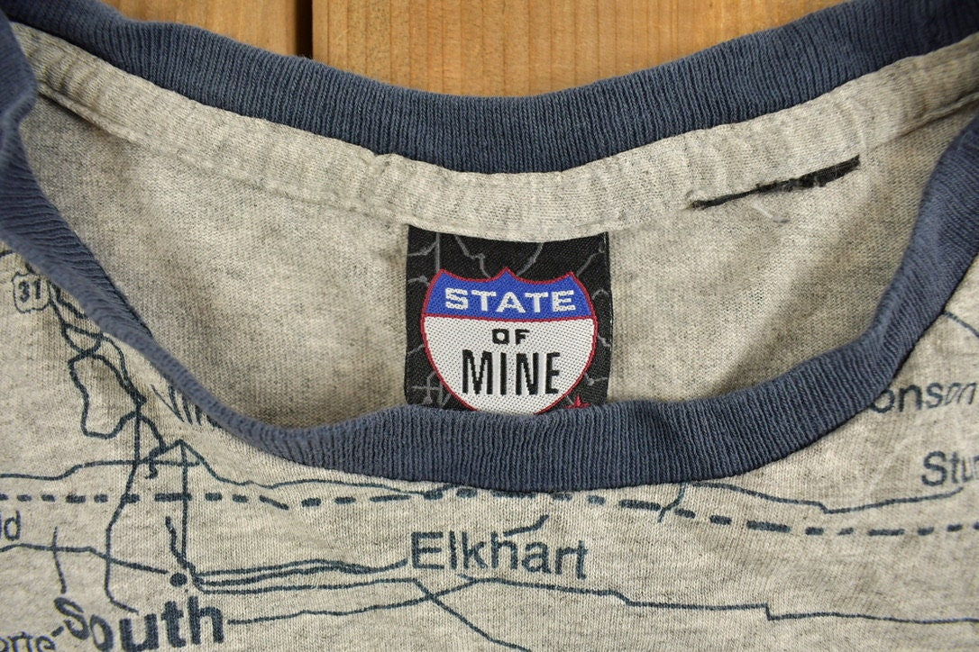 Vintage Y2K Indiana Road Map Souvenir T Shirt