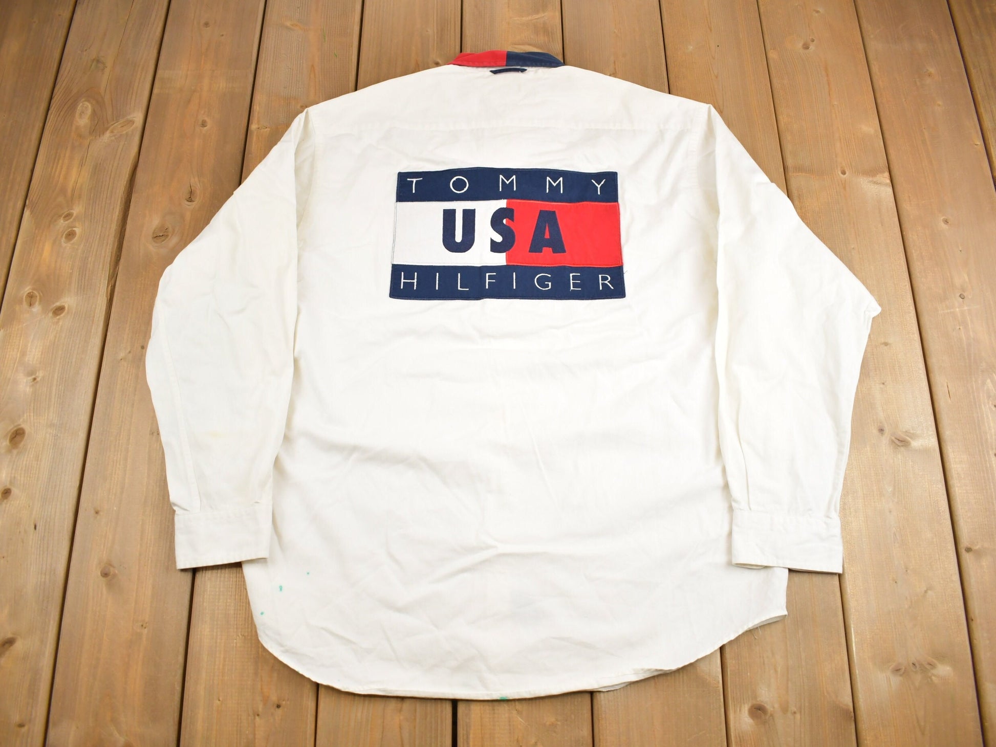 Vintage 1990s Tommy Hilfiger International Games Flag Patch Button Up Shirt  1990s Button Up  Vintage Tommy  90s Style