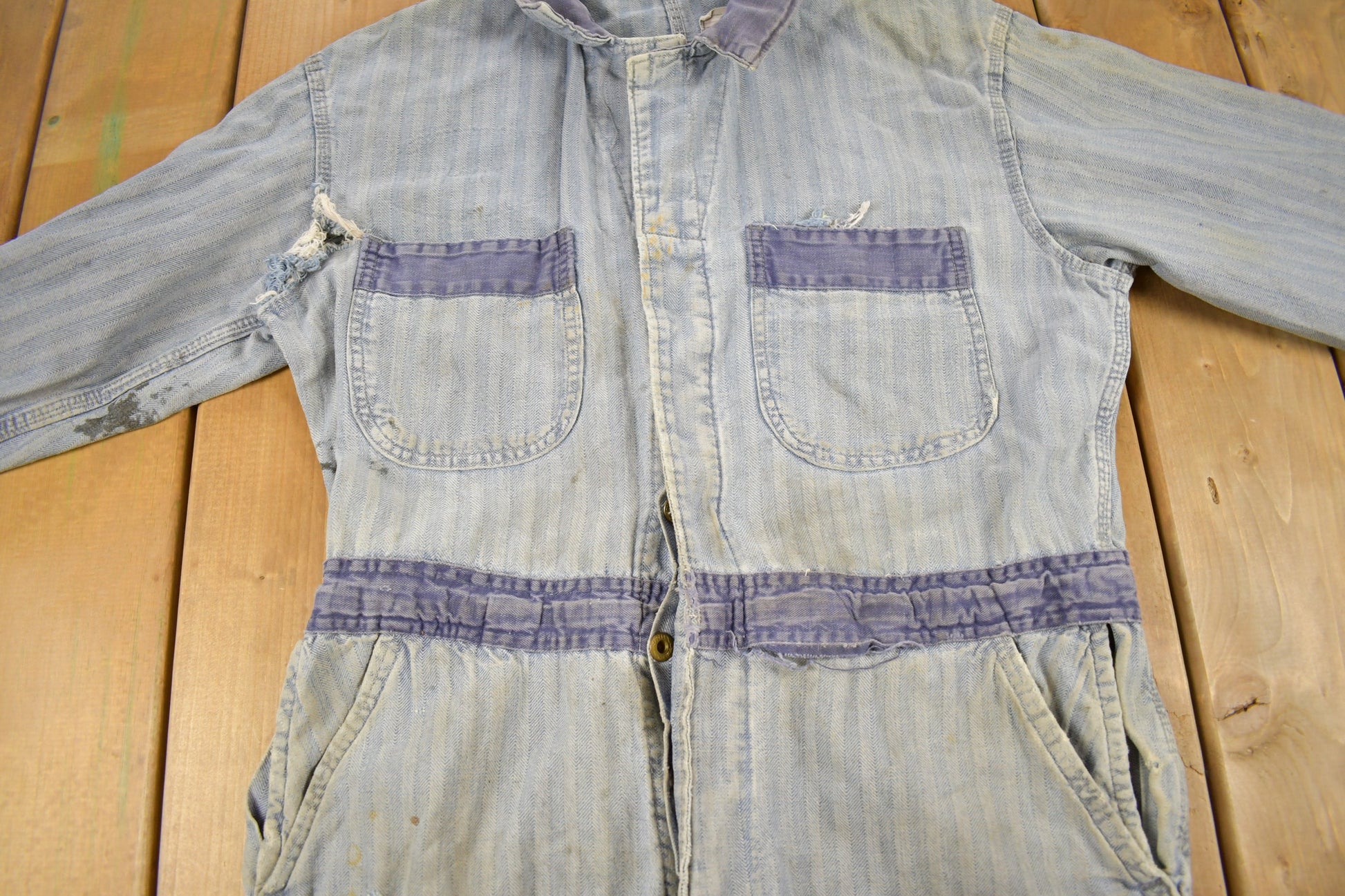 Vintage 1930s Perfect Union Made DIstressed Denim Button Down Jumpsuit