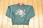 Vintage 1990s Morning Sun Cute Kitty Cat Collared Crewneck Sweatshirt Women's L