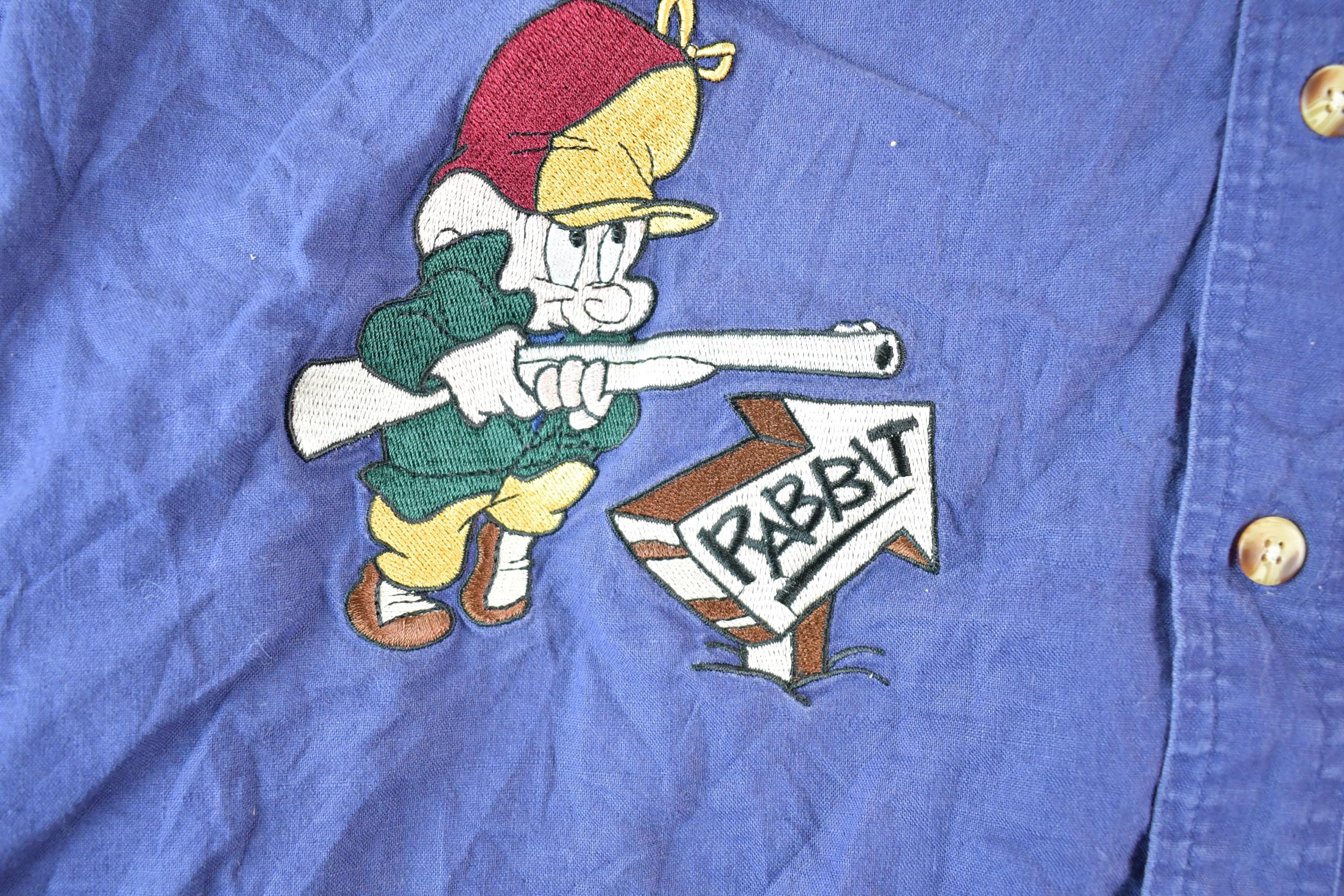 Vintage 1990s Bugs Bunny Elmer Fudd Looney Tunes Button Up Shirt Mens L
