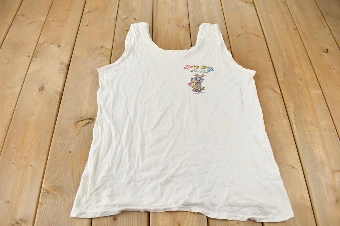 Vintage 1990 Salty Dog Surf Shop Daytona Beach Single Stitch Graphic Tank Top Shirt Made In USA