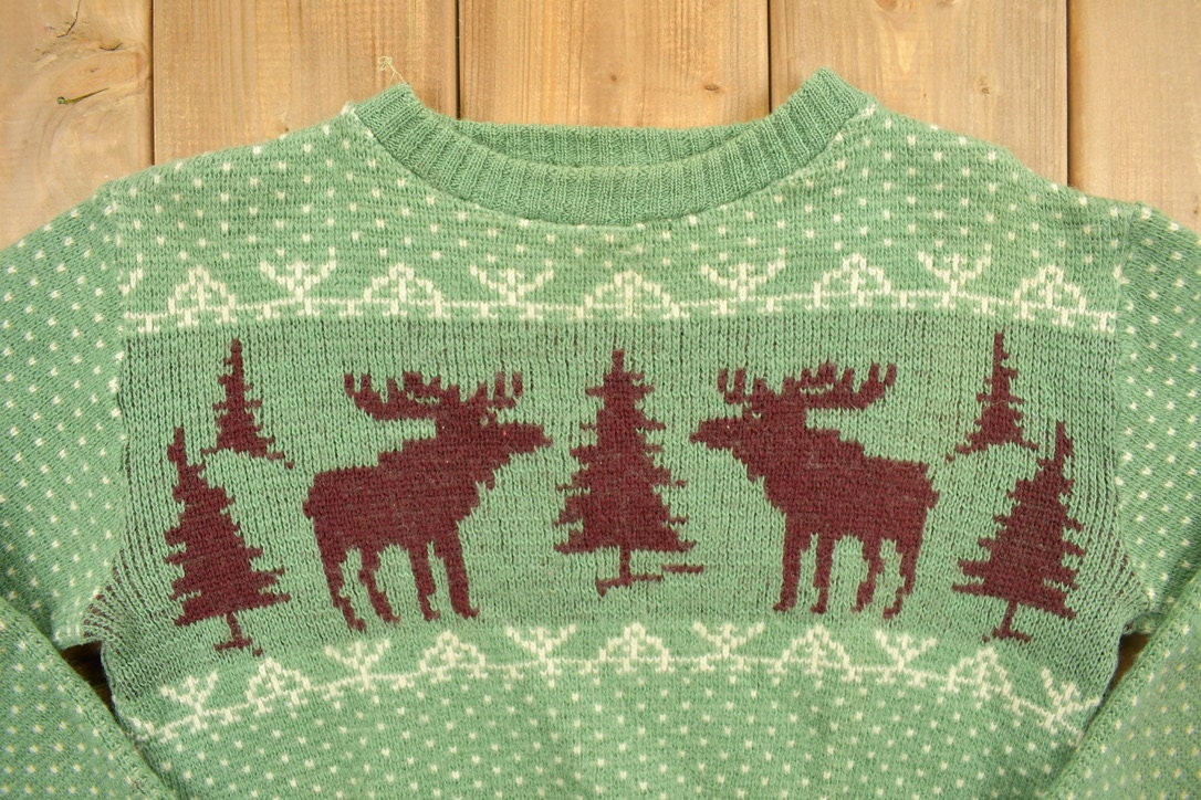 Vintage 1940s Moose Knit Wool Sweater