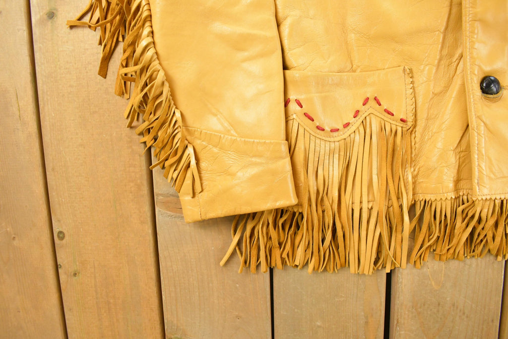 Vintage 1970s Leather Western Fringe Jacket Women's M