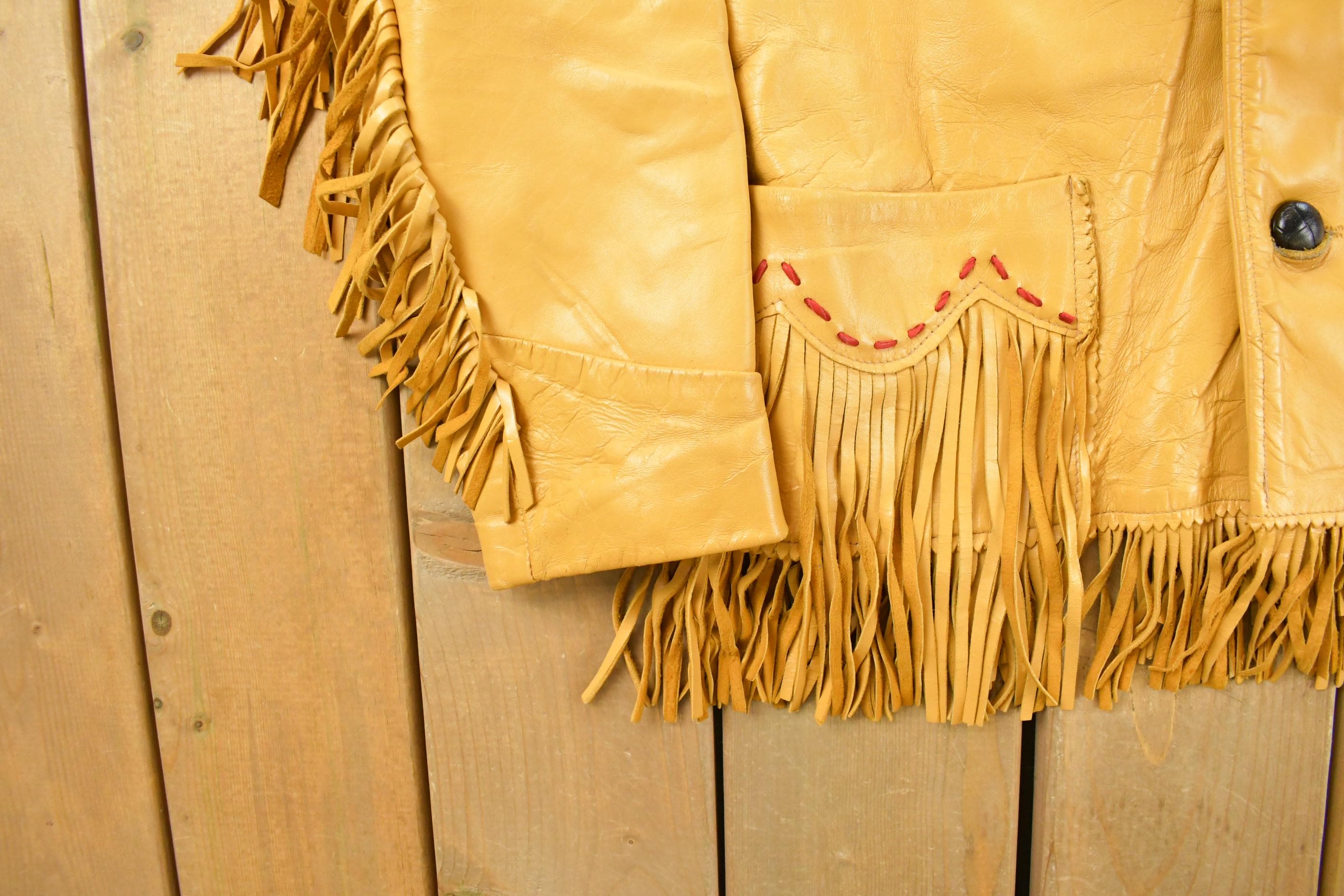 Vintage 1970s Leather Western Fringe Jacket Women's M