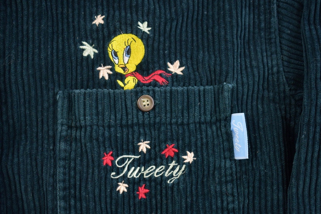 Vintage 1990s Tweety Bird Corduroy Button Up Shirt