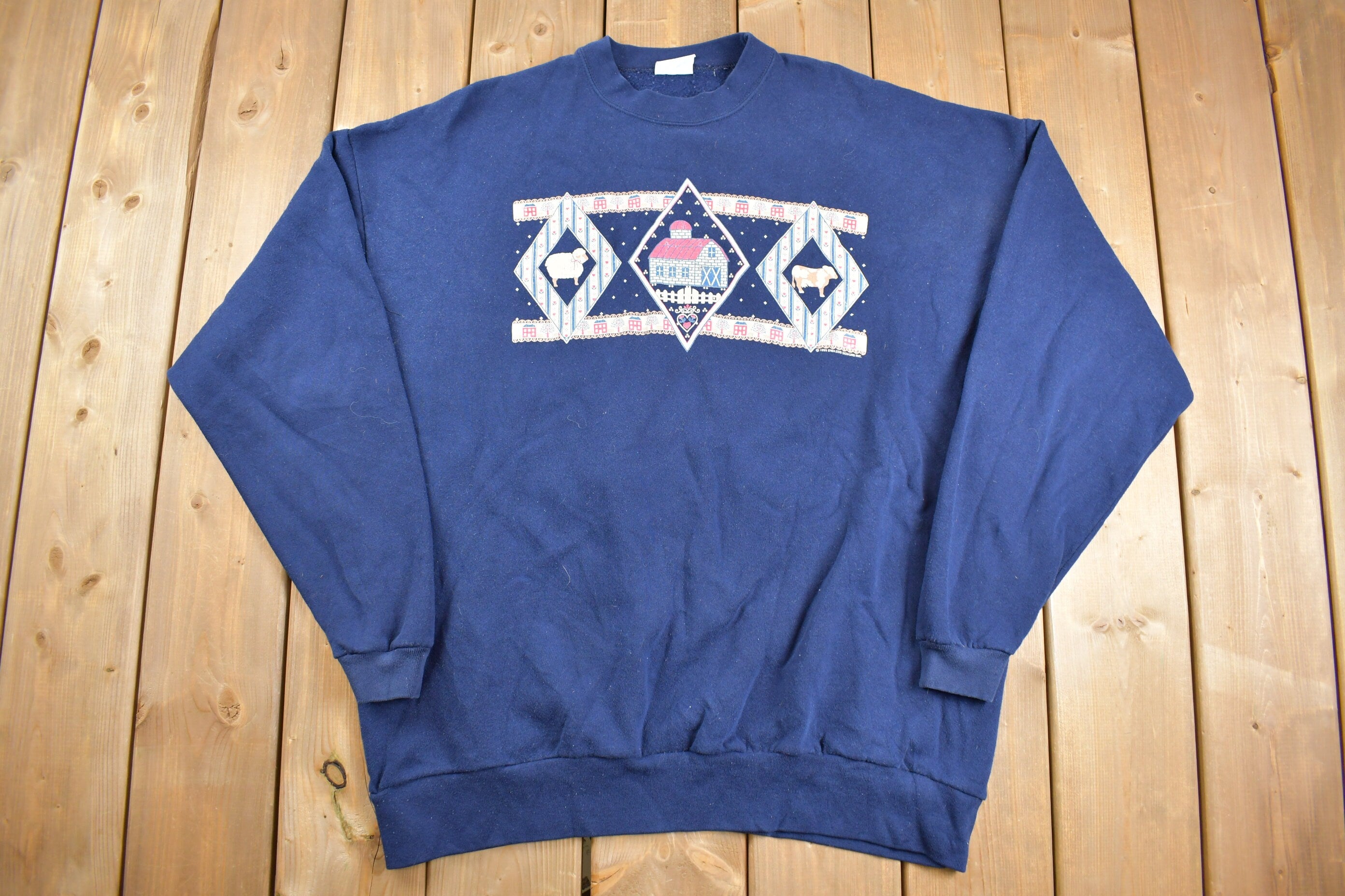 Vintage 1990s Cute Farm Theme Grandma Crewneck Sweater