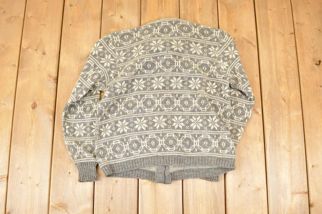 Vintage 1970's Bemidji Abstract Snowflake Wool Knit Cardigan Sweater Men's S