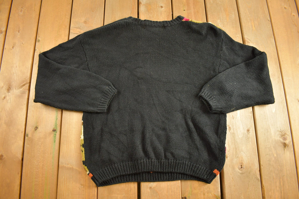 Vintage 1990s Knitted Floral Theme Crewneck Sweater / Vintage 90s Crewneck All Over Pattern / Studio Knitwear / Michelle Stuart