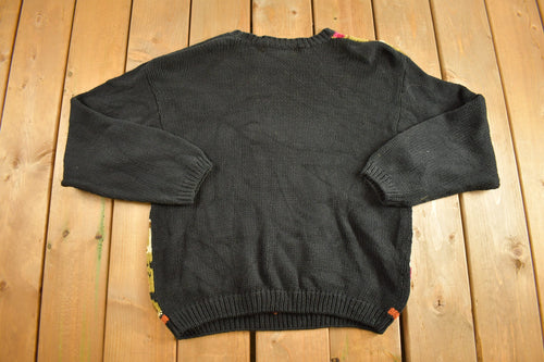 Vintage 1990s Knitted Floral Theme Crewneck Sweater / Vintage 90s Crewneck All Over Pattern / Studio Knitwear / Michelle Stuart