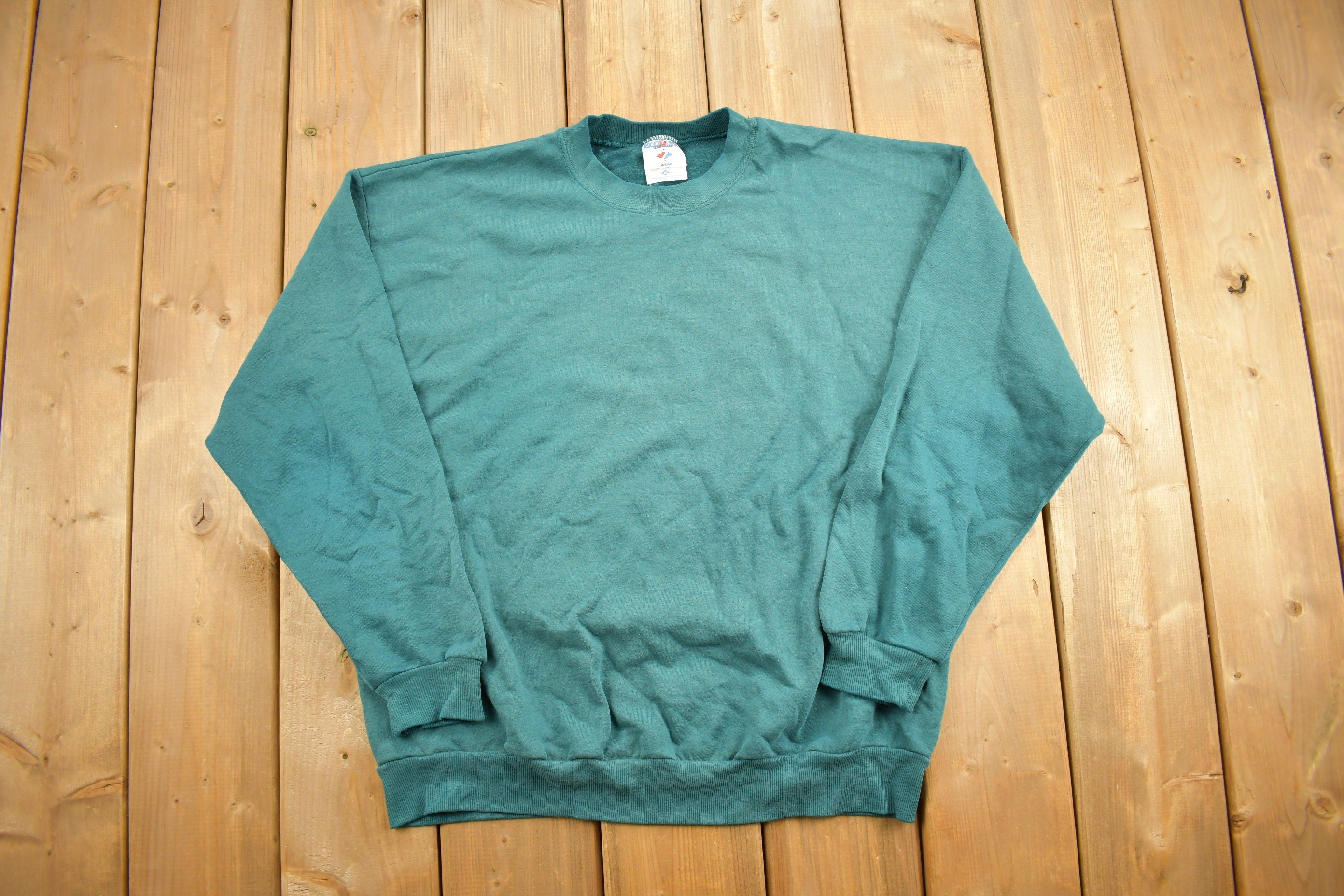 Vintage 1990s Jerzees Blank Green Crewneck Sweatshirt  90s Crewneck  Made In USA  Essential  Streetwear  90s Blank  Vintage Blanks