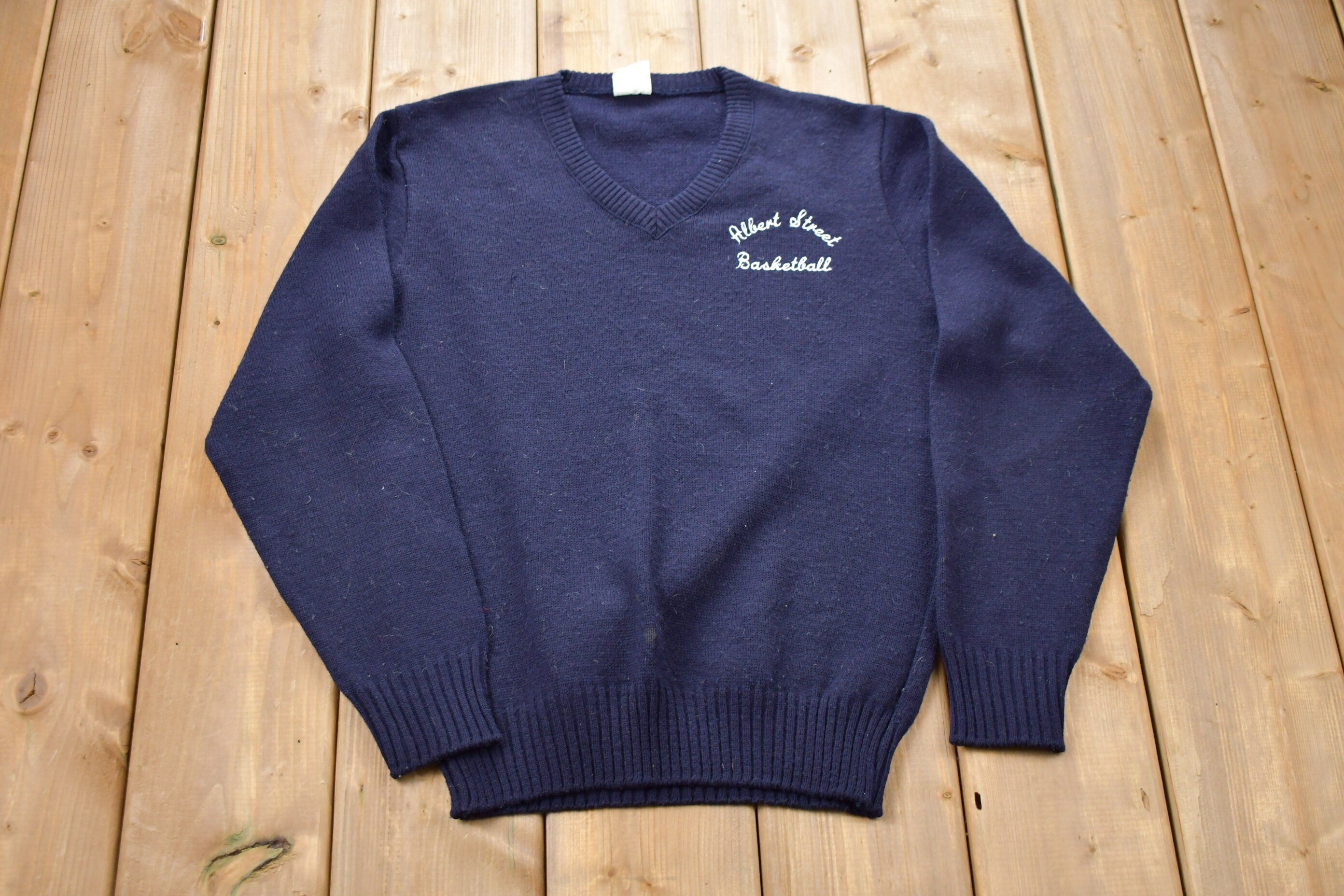 Vintage 1980s Albert Street Basketball V-Neck Knitted Sweater