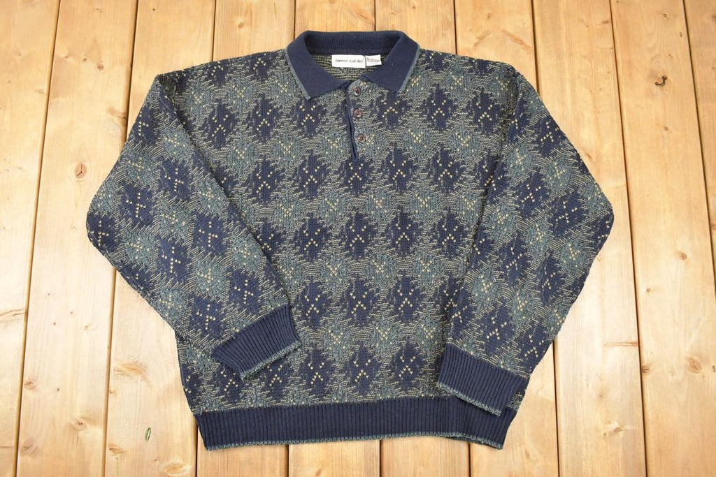 Vintage 1990s Pierre Cardin Collared Knit Crewneck Sweater Men's L