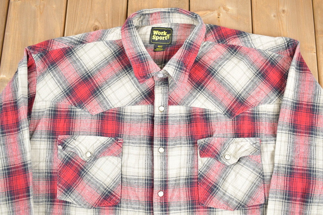 Vintage 1990s Work N Sport Plaid Button Up Shirt
