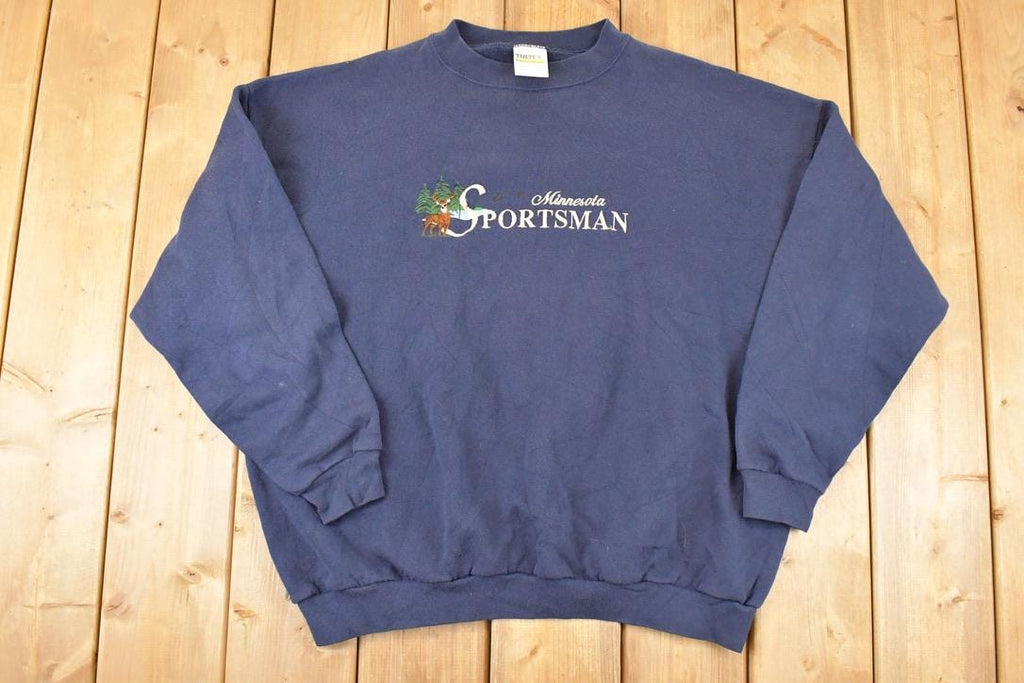 Vintage 1990s Minnesota Sportsman Embroidered Deer Crewneck Sweatshirt Mens XL