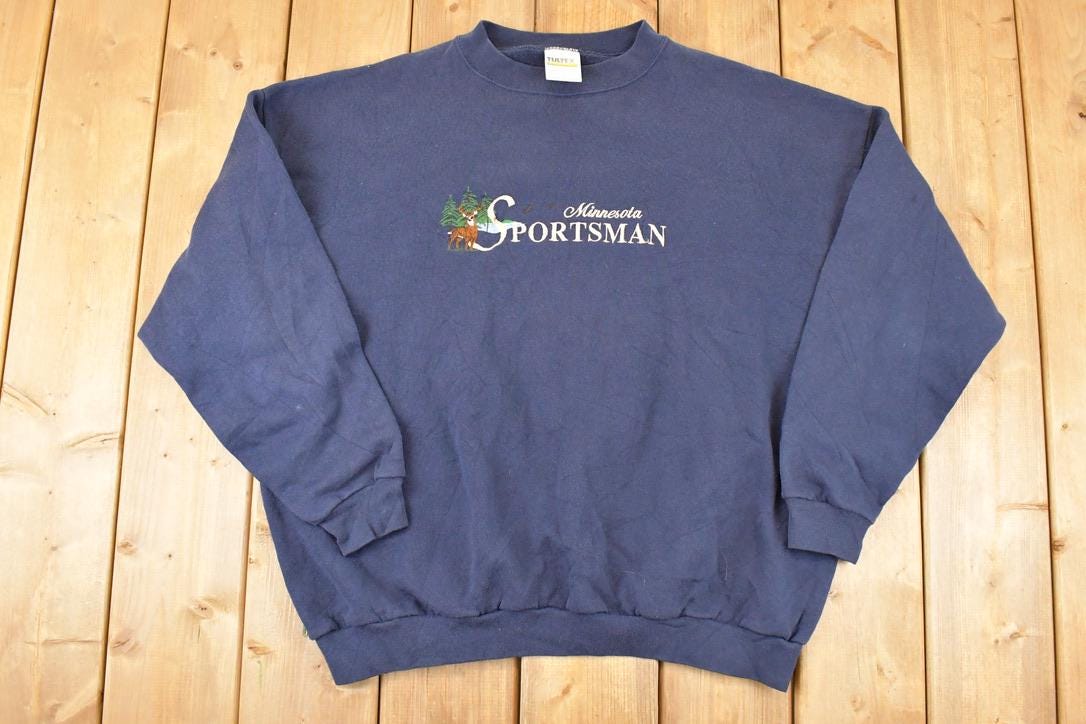 Vintage 1990s Minnesota Sportsman Embroidered Deer Crewneck Sweatshirt Mens XL