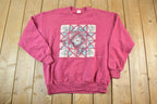 Vintage 1990s Abstract Floral Souvenir Crewneck Sweatshirt Made In USA