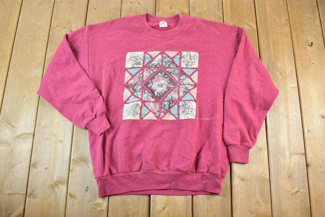 Vintage 1990s Abstract Floral Souvenir Crewneck Sweatshirt Made In USA