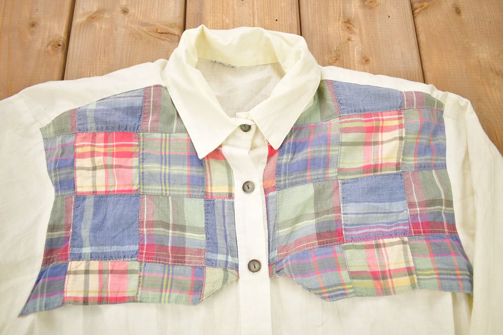 Vintage 1990s Blank Plaid Patch Button Up Shirt