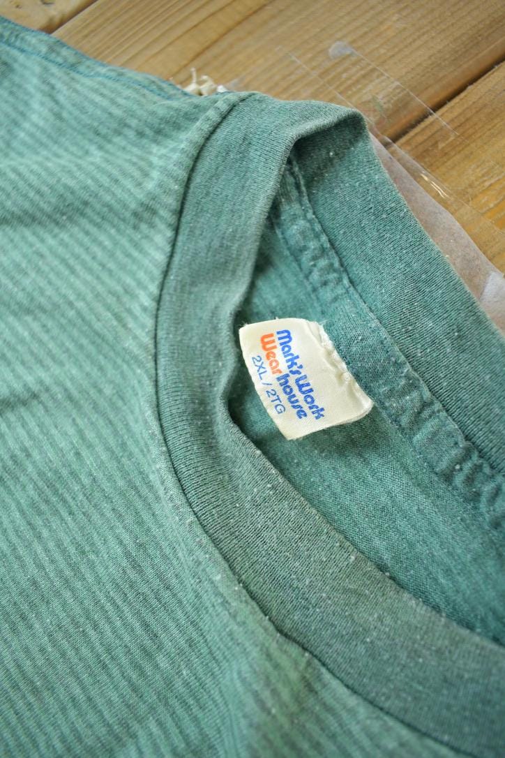 Vintage 1990s Marks Work Wear House Blank Green Striped T Shirt