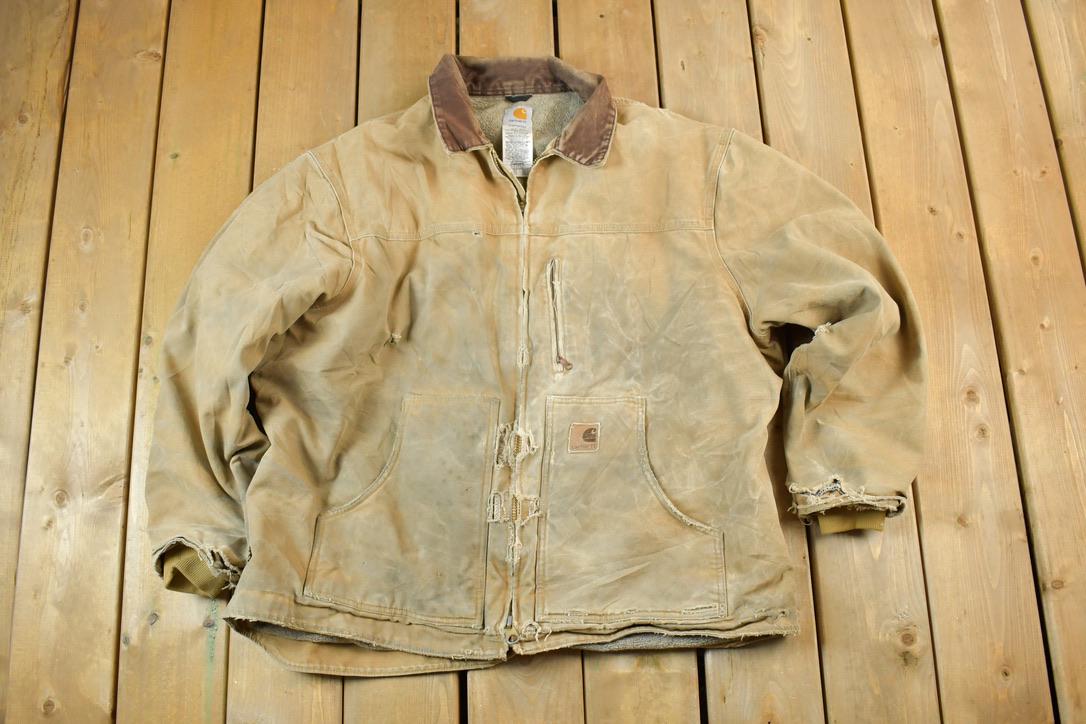Vintage 1980s Carhartt Perfectly Distressed Collared Work Jacket Made In USA