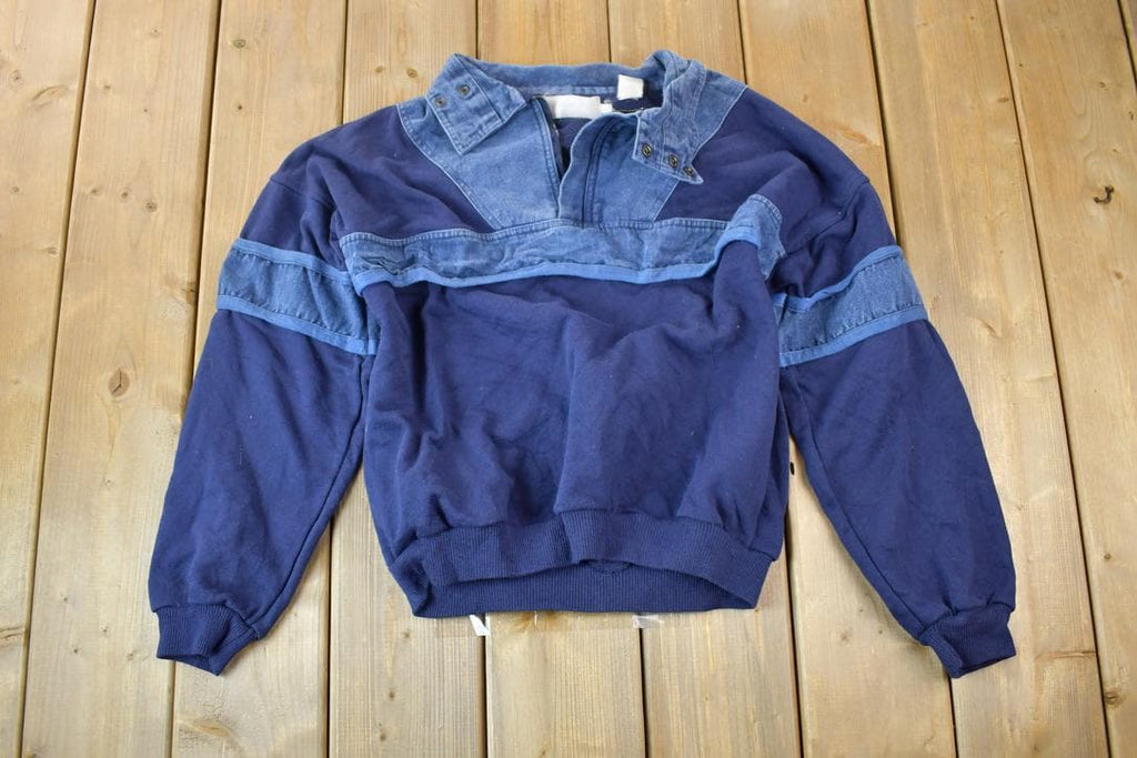 Vintage 1990s Denim Mix Quarter Zip Crewneck Sweatshirt