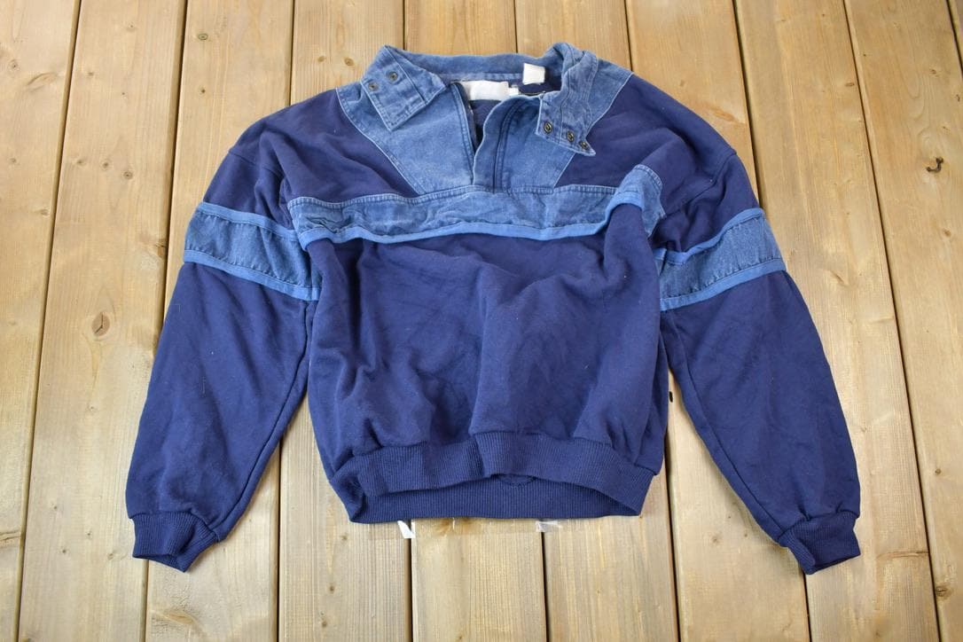 Vintage 1990s Denim Mix Quarter Zip Crewneck Sweatshirt