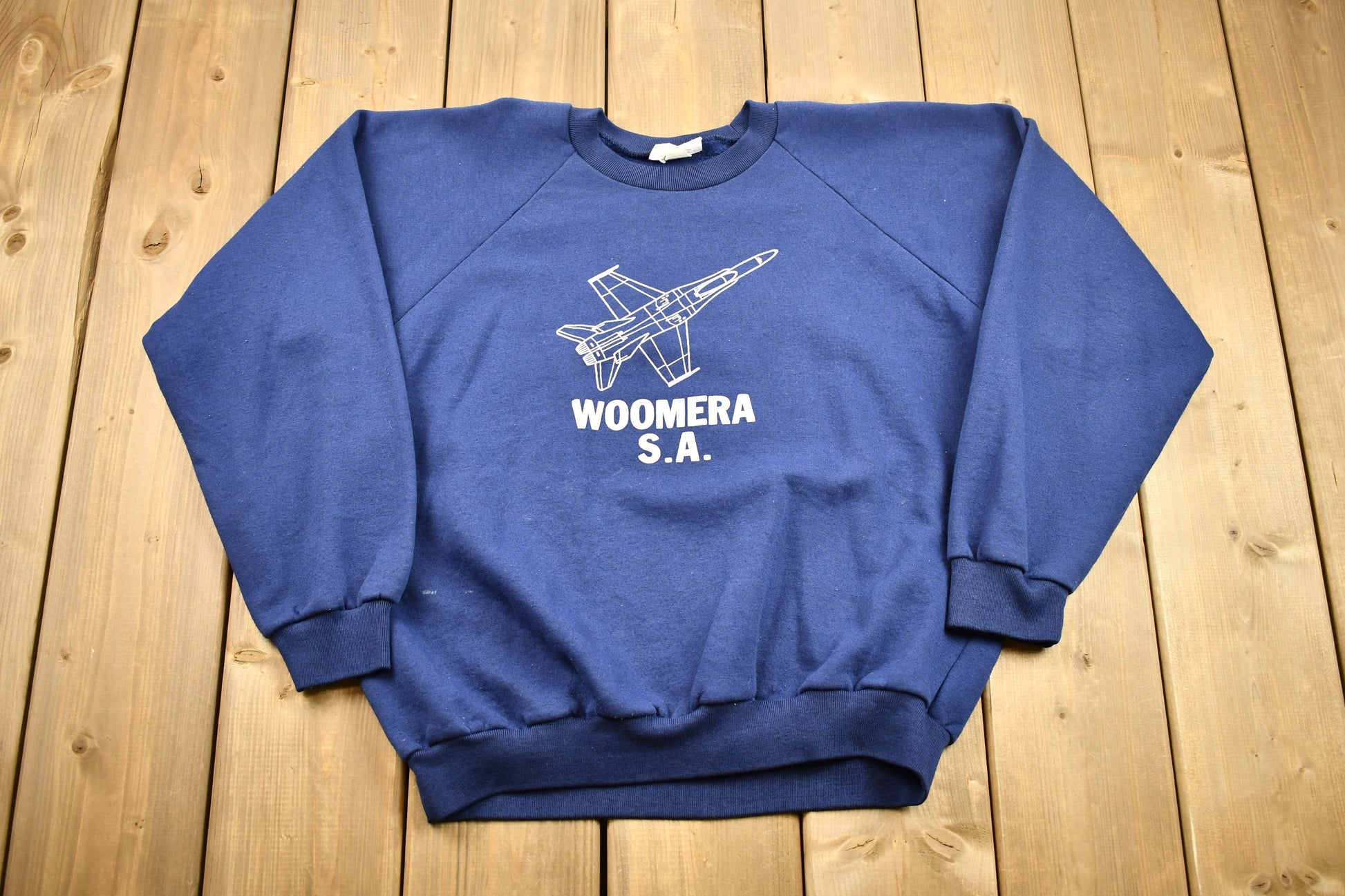 Vintage 1980s Woomera South Australia Raglan Crewneck / Vintage Fighter Jet Sweatshirt / Army Military Sweatshirt / Militaria