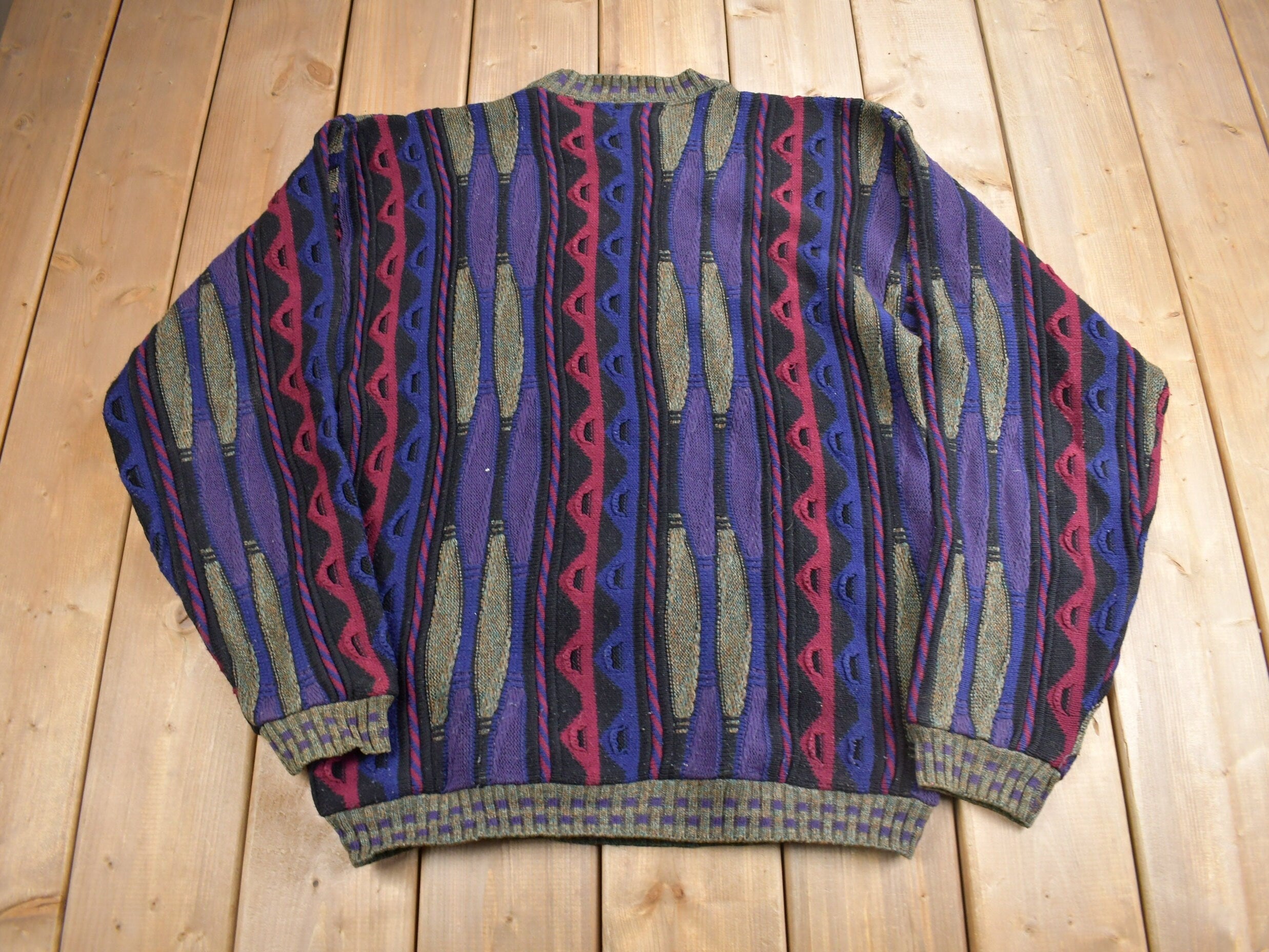 Vintage 1990s 3D Colored Cable Knit Crewneck Sweater