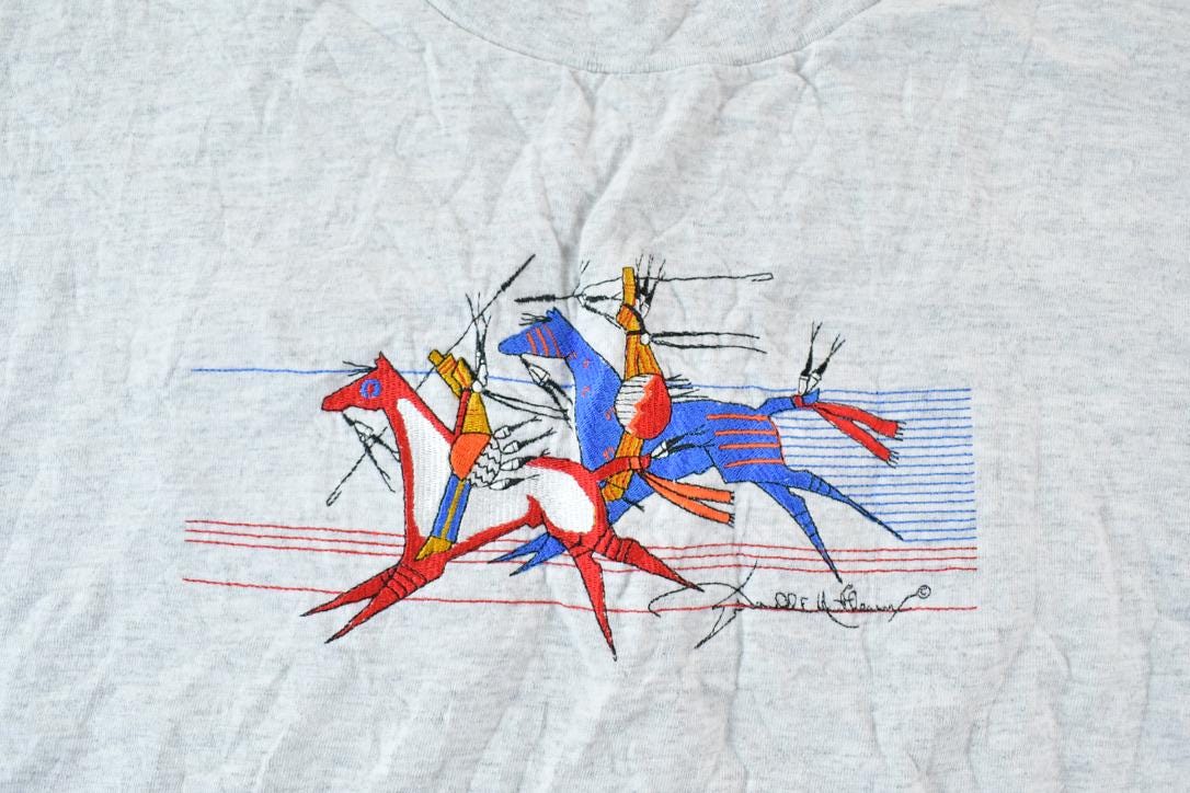 Vintage 1990s Aztec Horse Double Sleeve Outdoors T-Shirt