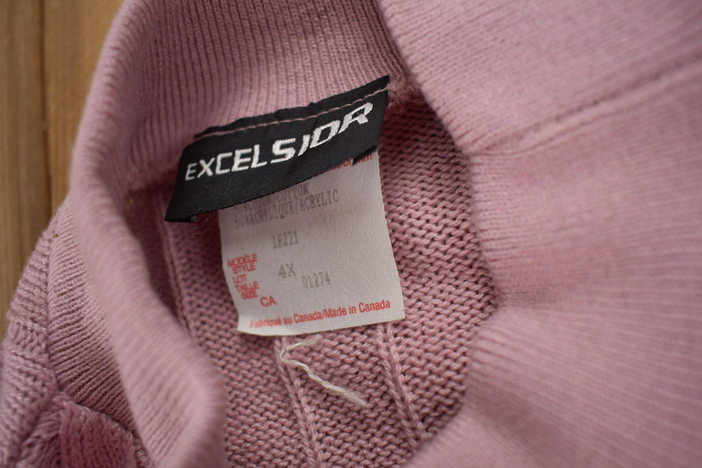 Vintage 1990s Excelsior Pink Cable Knitt Mockneck Sweater / Vintage Sweater / Made In Canada