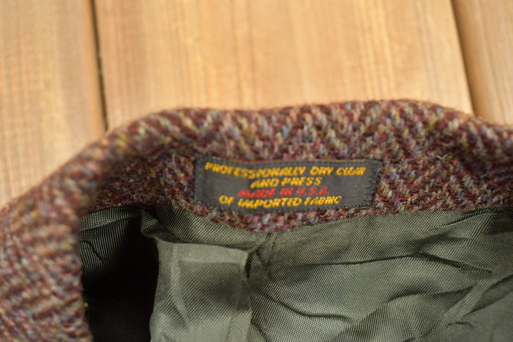 Vintage 1980s Di Benedetto Harris Tweed Houndstooth Wool Two Button Blazer Jacket