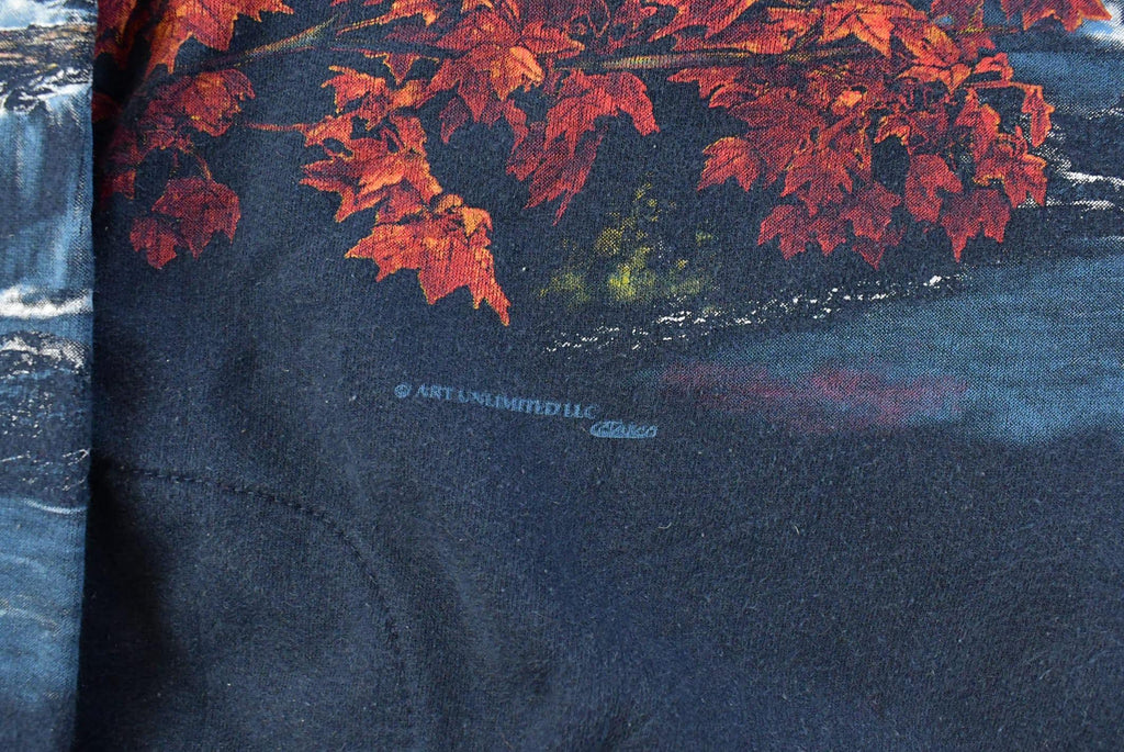 Vintage 1990s Nature Waterfall Graphic Turtleneck Sweatshirt Men's XL / Cottage / Art Unlimited / Wilderness / Made In USA