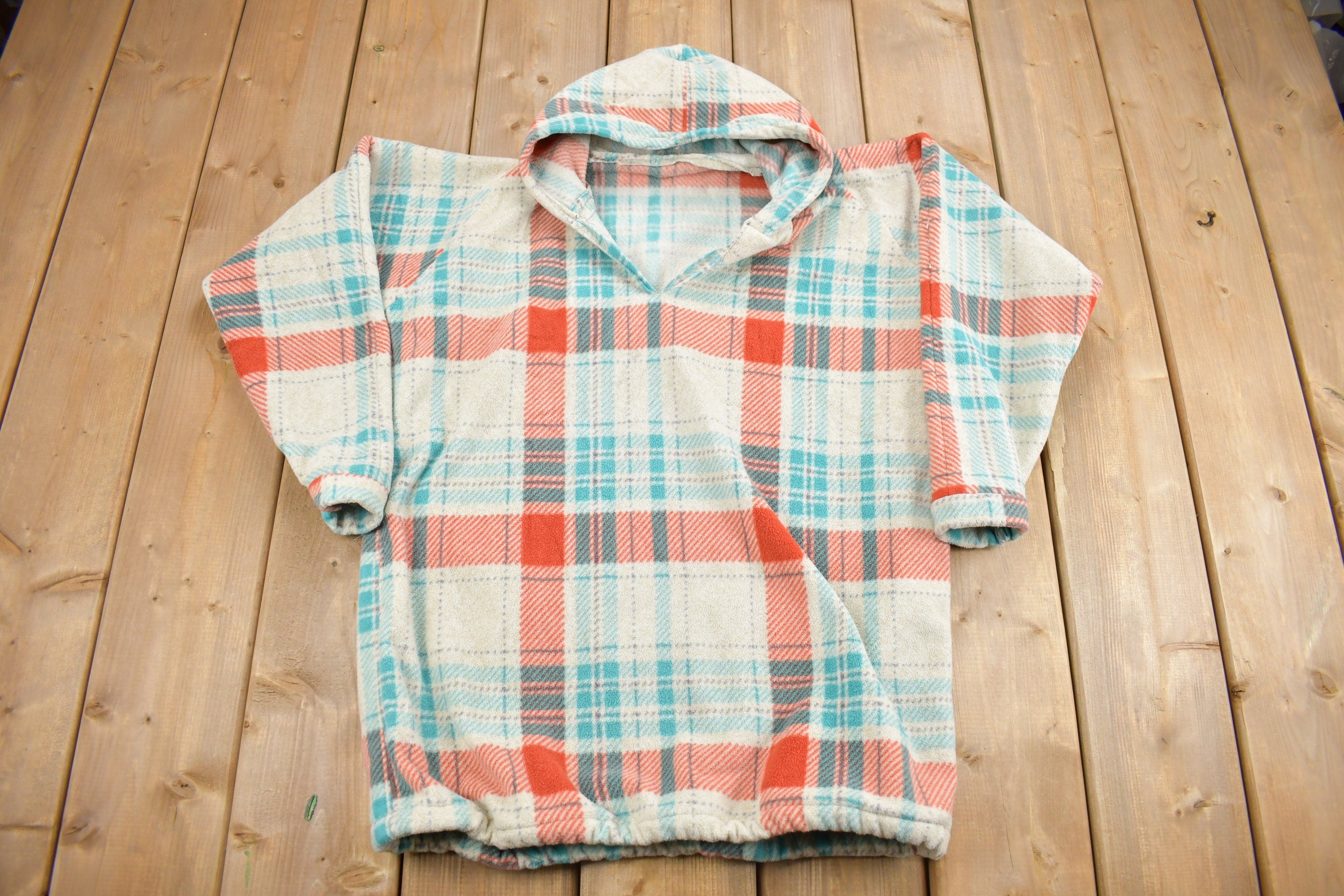 Vintage 1990s Plaid Fleece Graphic Hoodie