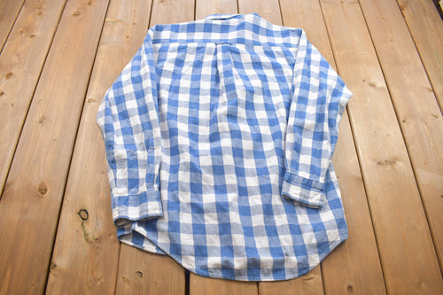 Vintage 1990s Mickey Mouse Plaid Button Up Shirt / 1990s Button Up / Vintage Flannel / Basic Button Up